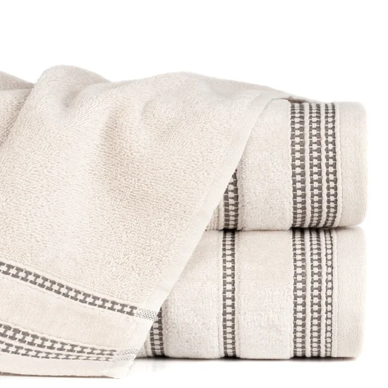 Ręcznik AMANDA z ozdobną bordiurą w pasy - 30 x 50 cm - beżowy
