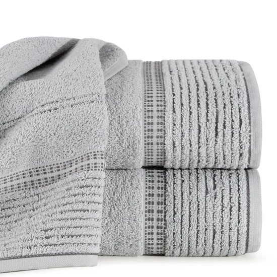 ELLA LINE ręcznik bawełniany TAYLOR z ozdobnym stebnowaniem i bordiurą w paseczki - 50 x 90 cm - srebrny