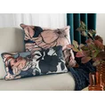 Dwustronna poduszka dekoracyjna EMMA z luksusowego welwetu  z  kwiatowym nadrukiem i wypustką na brzegach - 30 x 60 cm - granatowy 4
