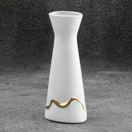 Wazon ceramiczny EBRU biało-złoty - 10 x 6 x 25 cm - biały