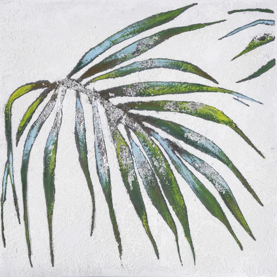 Obraz RONIN ręcznie malowany na płótnie liść palmy - 30 x 30 cm - kremowy