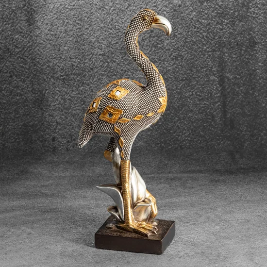 Flaming figurka ceramiczna srebrno-złota - 13 x 7 x 28 cm - srebrny