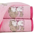 Ręcznik BABY z haftowaną aplikacją z misiem i osiołkiem - 50 x 90 cm - różowy 1