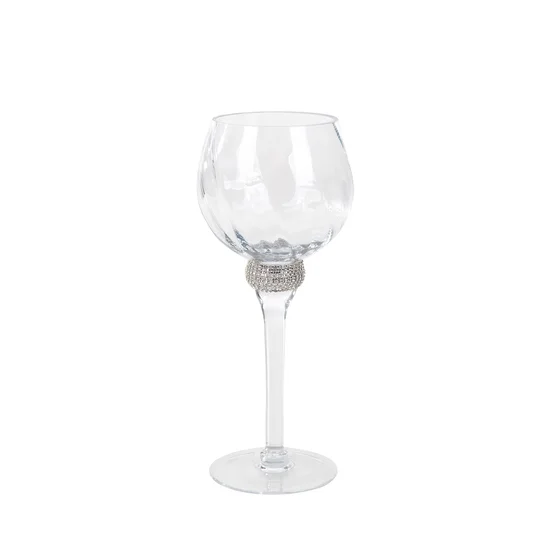 Świecznik bankietowy szklany kielich ze srebrną obrączką - ∅ 12 x 30 cm - biały