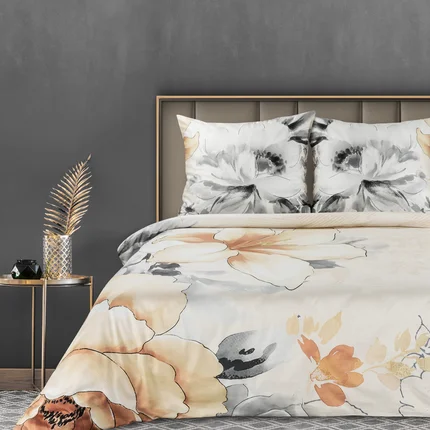 EUROFIRANY PREMIUM Komplet pościeli PREMIUM 19 z makosatyny z panelowym nadrukiem kwiatów EUROFIRANY PREMIUM Komplet pościeli PREMIUM 19 z makosatyny z panelowym nadrukiem kwiatów - 160 x 200 cm