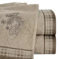 Ręcznik HOLLY 01 świąteczny z żakardową bordiurą  w kratę i haftem z szyszkami - 50 x 90 cm - jasnobeżowy 1