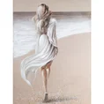 Obraz SEA ręcznie malowany pejzaż z kobietą spacerującą brzegiem morza - 90 x 120 cm - beżowy 1