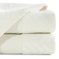 Ręcznik z welwetową bordiurą z wytłaczanym geometrycznym wzorem - 70 x 140 cm - kremowy 1