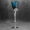 Świecznik bankietowy szklany CLARE 2 na wysmukłej nóżce srebrno-niebieski - ∅ 10 x 35 cm - srebrny 1
