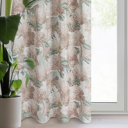 Zasłona naturalno, beżowa z wzorem kwiatów z dodatkiem lnu 140x250 cm przelotka DEMI Zasłona naturalno, beżowa z wzorem kwiatów z dodatkiem lnu 140x250 cm przelotka DEMI - 140 x 250 cm