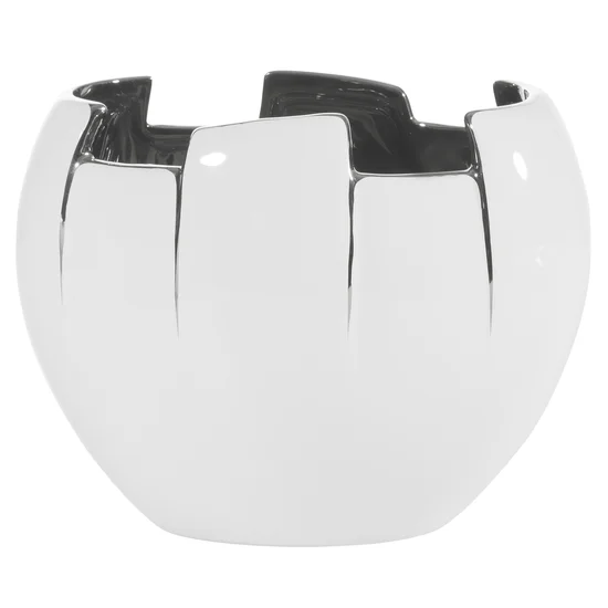 Misa ceramiczna ze srebrnymi geometrycznymi brzegami czarna - 21 x 13 x 16 cm - biały