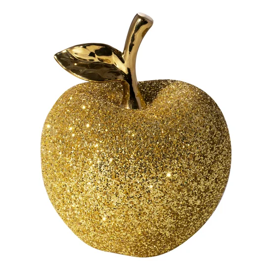 Jabłko- figurka ceramiczna dekorowana brokatem w stylu glamour, kolor złoty - ∅ 17 x 21 cm - złoty