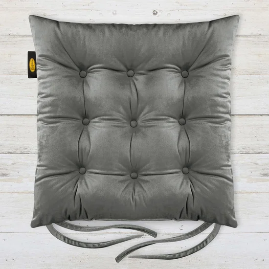 Dwustronna welwetowa poduszka siedziskowa na krzesło z dziewięcioma pikowaniami, gramatura 300 g/m2 - 40 x 40 x 6 cm - grafitowy