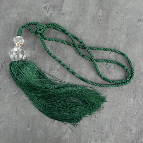 Dekoracyjny sznur IZA do upięć z chwostem z kryształem, styl glamour - 74 x 35 cm - turkusowy