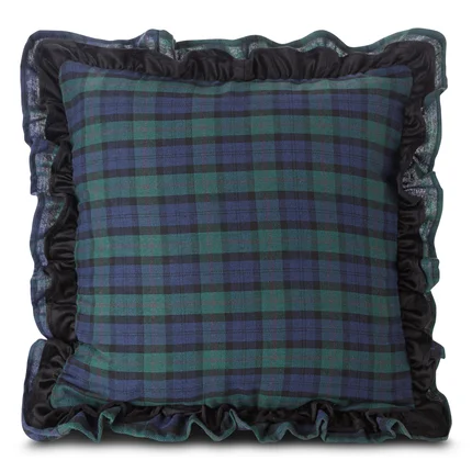 Poszewka IGA w kratę z welwetową falbaną zdobiącą krawędziach Poszewka IGA w kratę z welwetową falbaną zdobiącą krawędziach - 45 x 45 cm