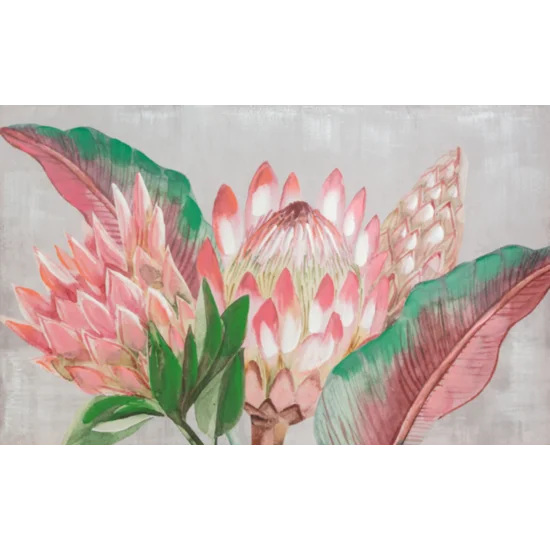 Obraz TROPICAL ręcznie malowane na płótnie kwiaty - 100 x 60 cm - różowy