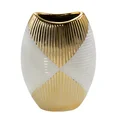 Wazon ceramiczny biało-złoty z geometrycznym wzorem - 15 x 8 x 20 cm - beżowy 1