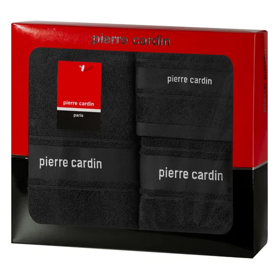 PIERRE CARDIN Komplet 3 szt ręczników NEL w eleganckim opakowaniu, idealne na prezent - 40 x 34 x 9 cm - czarny