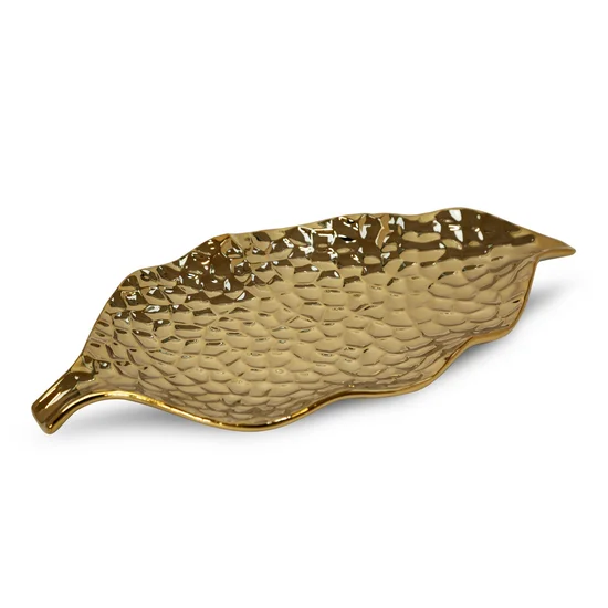 Liść - patera ceramiczna złota - 33 x 16 x 3 cm - złoty