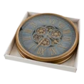 Duży dekoracyjny zegar ścienny z rzymskimi cyframi i ruchomymi kołami zębatymi, styl vintage, 51 cm średnicy - 51 x 6 x 51 cm - niebieski 3