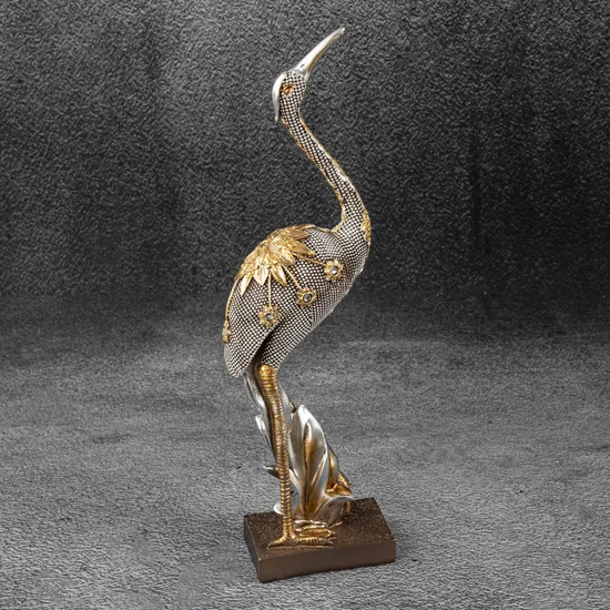 Czapla figurka ceramiczna srebrno-złota - 10 x 6 x 36 cm - srebrny