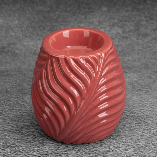 Świecznik ceramiczny SENA z wytłaczanym wzorem - ∅ 10 x 10 cm - różowy