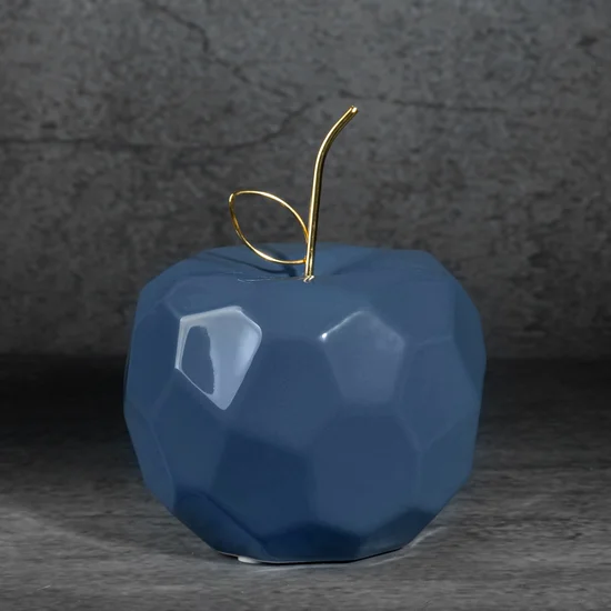 Figurka ceramiczna APEL - jabłko o geometrycznych kształtach - 13 x 13 x 10 cm - granatowy