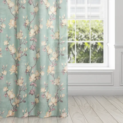 Dekoracja okienna LUNA z etaminy w stylu eko z motywem magnolii, półprzeźroczysta Dekoracja okienna LUNA z etaminy w stylu eko z motywem magnolii, półprzeźroczysta - 140 x 250 cm