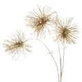 Fantazyjna zimowa gałązka z trzema kulistymi kwiatami obsypana jasnozłotym brokatem - 35 x 10 cm - szampański 2