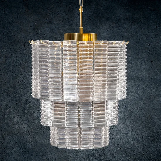 Lampa DALIA z prostokątnymi szklanymi zawieszkami - ∅ 42 x 50 cm - złoty