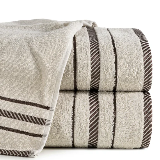 Ręcznik bawełniany KORAL z bordiurą podkreśloną  żakardowymi paseczkami - 70 x 140 cm - beżowy