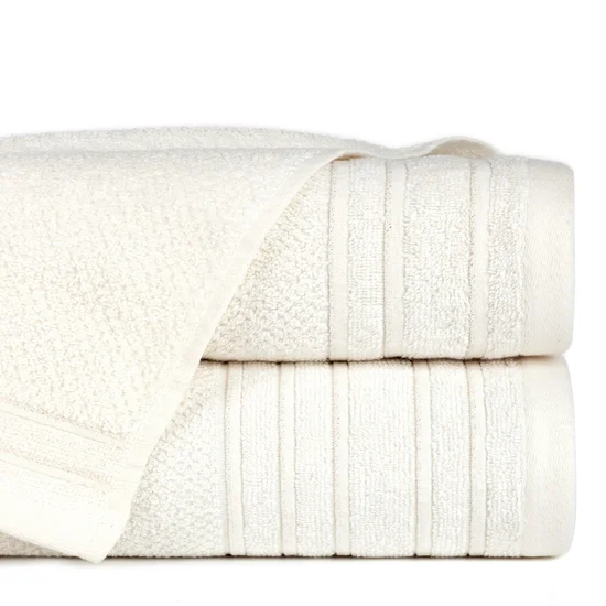Ręcznik z welurową bordiurą przetykaną błyszczącą nicią - 50 x 90 cm - kremowy