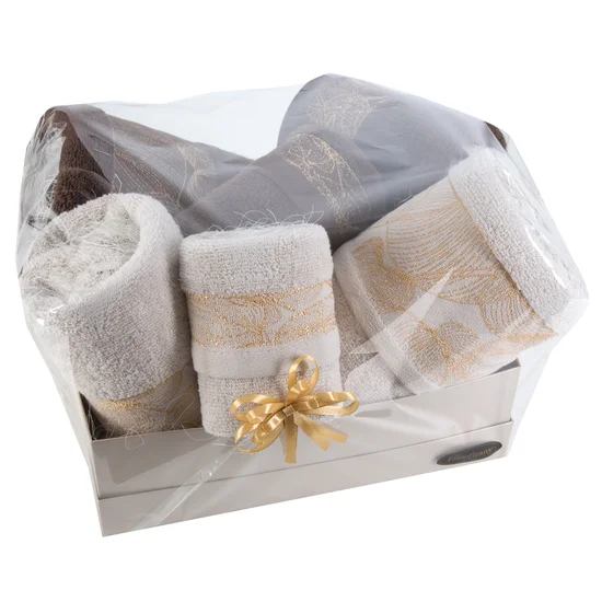 Zestaw prezentowy -  6 szt ręczników na każdą okazję - 50 x 40 x 30 cm - beżowy