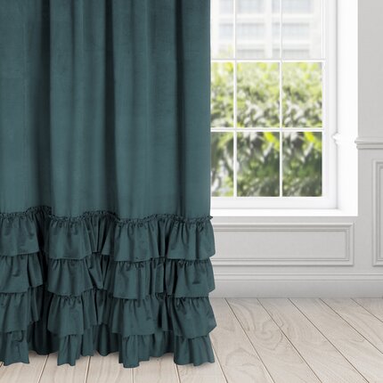 Zasłona CHARLOTTE z welwetu z czterema falbanami, gramatura 260 g/m2 140 x 270 cm morski taśma/tunel/żabki