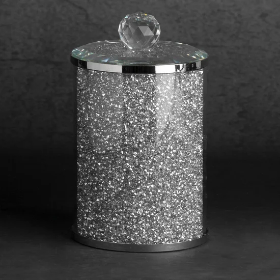 Pojemnik VENTOSA do przechowywania z kryształkami, w stylu glamour - ∅ 10 x 17 cm - srebrny