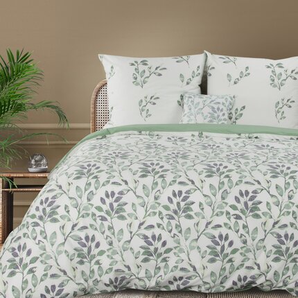 DESIGN 91 Komplet pościeli CLARISSA z satynowym splotem i nowoczesnym wzorem gałązek z drobnymi listeczkami 220 x 200 cm biały,zielony