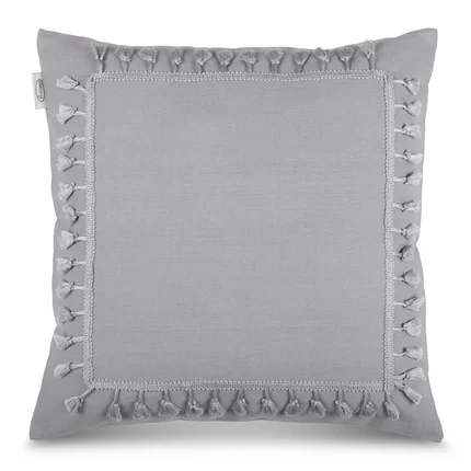 Poszewka BOHO z tkaniny z dodatkiem bawełny, dekorowana ozdobną pasmanterią Poszewka BOHO z tkaniny z dodatkiem bawełny, dekorowana ozdobną pasmanterią - 45 x 45 cm