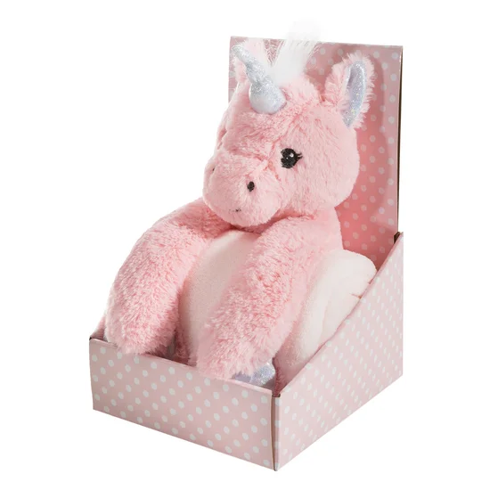 Zestaw dla dziecka koc z zabawką przytulanką różowy jednorożec - 100 x 75 cm - różowy