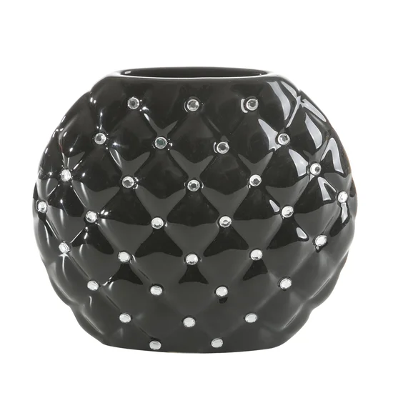 Wazon ceramiczny PRECIOSA  zdobiony pikowaniem i kryształami - 23 x 9 x 21 cm - czarny
