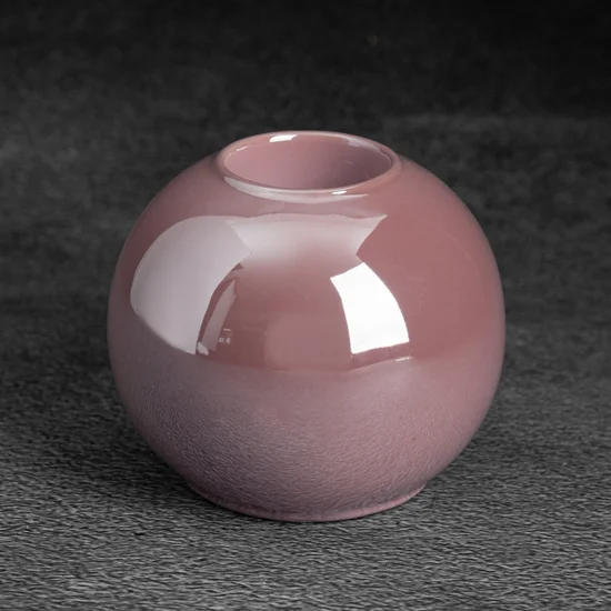Kulisty świecznik ceramiczny SIMONA z perłowym połyskiem - ∅ 10 x 8 cm - różowy
