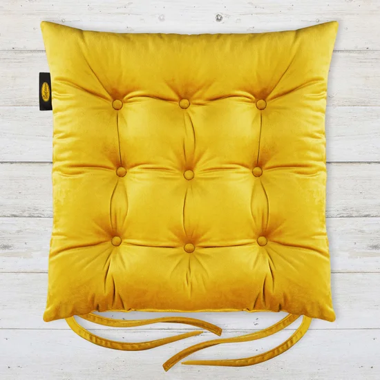 Dwustronna welwetowa poduszka siedziskowa na krzesło z dziewięcioma pikowaniami, gramatura 260 g/m2 - 40 x 40 x 6 cm - żółty