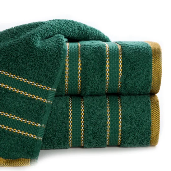 Ręcznik KRISTI z żakardową bordiurą w pasy - 50 x 90 cm - butelkowy zielony