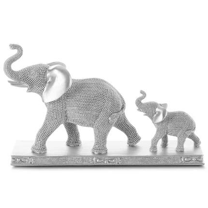 Słonie - figurka dekoracyjna ELDO o drobnym strukturalnym wzorze, srebrna Słonie - figurka dekoracyjna ELDO o drobnym strukturalnym wzorze, srebrna - 36 x 10 x 22 cm