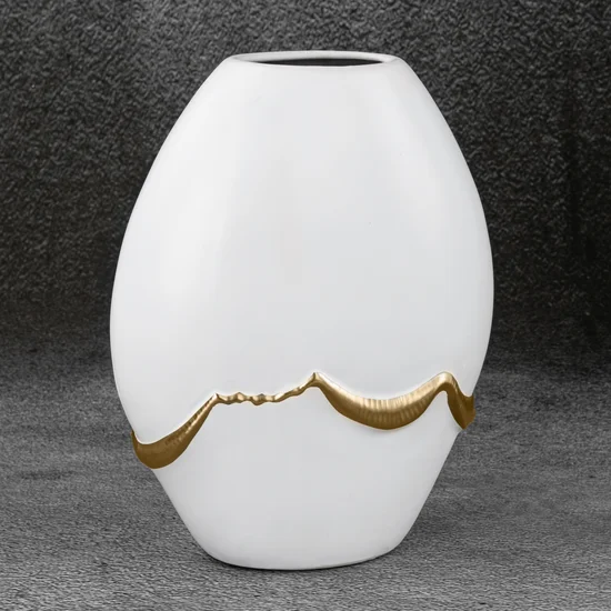 Wazon ceramiczny EBRU biało-złoty - 20 x 11 x 25 cm - biały