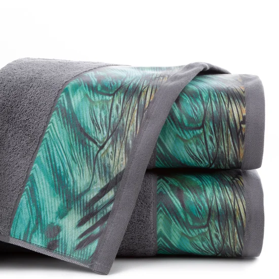 EWA MINGE Ręcznik COLLIN z bordiurą zdobioną fantazyjnym nadrukiem - 50 x 90 cm - stalowy