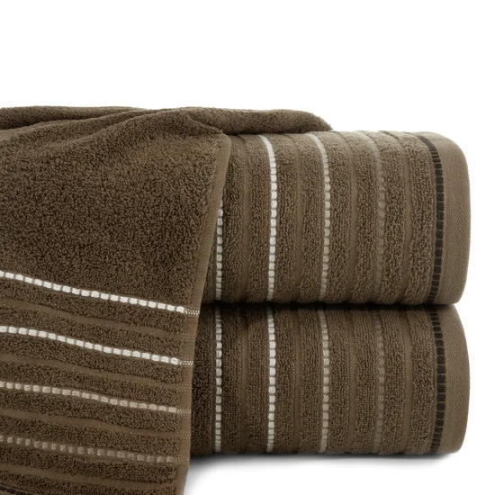 DESIGN 91 Ręcznik IZA klasyczny jednokolorowy z bordiurą w pasy - 70 x 140 cm - brązowy