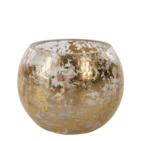 Świecznik VERRE ze szkła artystycznego z marmurkową fakturą - ∅ 10 x 8 cm - złoty