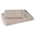 Komplet 2 szt ręczników KOS z  ozdobną żakardową bordiurą w paseczki - 36 x 25 x 12 cm - beżowy 2