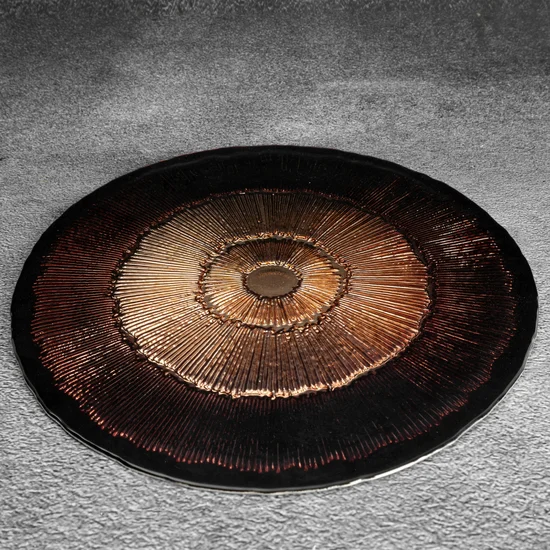 Patera dekoracyjna BONITA ze szkła artystycznego w  okrągłe wzory - ∅ 33 x 3 cm - brązowy