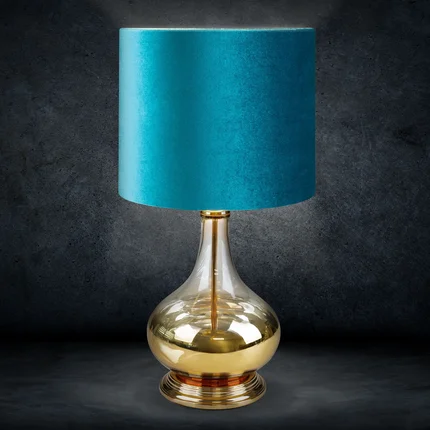 LIMITED COLLECTION Lampa stołowa LOTOS 9 na szklanej podstawie z efektem ombre z welwetowym abażurem HARMONIA TURKUSU LIMITED COLLECTION Lampa stołowa LOTOS 9 na szklanej podstawie z efektem ombre z welwetowym abażurem HARMONIA TURKUSU - ∅ 32 x 61 cm